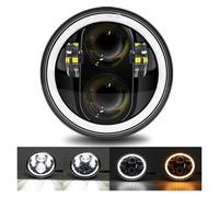 LED Moto Phare Phare 5.75 Pouces Noir Halo Angel Eyes LED pour Sportster 1200 883 Street Softail Dyna 5-3/4 "projecteur Phare Rond Phares Avant LED(Black B)