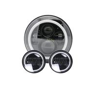 LED Moto Phares Phare Avant LED pour Moto De 7 Pouces avec Feux De Croisement LED De 4-1/2" Et 4.5" Feux Antibrouillard Et Anneau De Montage De 7"(Black set2)
