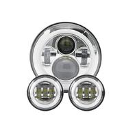 LED Moto Phares Phare Avant LED pour Moto De 7 Pouces avec Feux De Croisement LED De 4-1/2" Et 4.5" Feux Antibrouillard Et Anneau De Montage De 7"(Chrome set2)