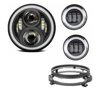 LED Moto Phares Phare De Moto avec Projecteur De 7 Pouces Feux Croisement 4.5 Pouces Anneau Montage Phare De 7 Pouces, Accessoires De Moto(Black Set)
