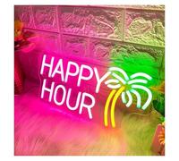 LED néon signe Enseignes Lumineuses Happy Hour, Idéales Pour La Décoration Murale, Les Bars, Les Clubs, Les Cafés, Les Hôtels Et Les Salles De Jeux 20x40cm