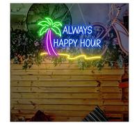 LED néon signe Lampe Néon Always Happy Hour Pour Studio, Maison, Bar, Décoration Murale Personnalisée Avec Variateur D'intensité 35cmx55cm(E)