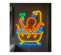 LED néon signe Lampes Néon Pieuvre Dans La Baignoire, Pour Décoration De Salle De Bain, Chambres D'enfants, Affichage D'art Mural Sur Le Thème De L'océan, 60cm(Style 1)