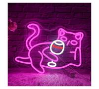 LED néon signe Panneau Néon En Forme De Verres À Vin Pour Chat, Lumière LED À Intensité Variable Rose Pour Décoration Murale Pour Bar Salon Salle À Manger 40cmX30cm