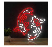 LED néon signe Panneau Néon LED Double Carpe En Acrylique Avec Variateur D'intensité USB Pour Chambre À Coucher, Salon, Magasin, Pub, Décoration Murale