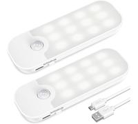 Led Night Light, Rechargeable Night Light, Motion Detector Night Light With Adhesive Magnetic Strip [Pack Of 2] 3 Modes (Auto/On/Off) Night Light For Bedrooms, Stairs, Wardrobes, Kitchen, Hallway