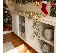 LED Olive Vine Garland - 6FT Pre-lit Artificial Olive Branch with 96 Warm White Fairy Lights & Auto Timer, Battery Powered Flexible Garland for Mantle, Wedding, Christmas, All-Season Home Deco(Style2)
