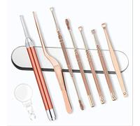 LED oreille en acier inoxydable + pick cérumen Retrait Kit d'outils avec boîte de rangement pour homme femmes et enfants, gratuit 3X Loupe