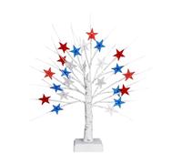 LED Patriotic Centerpiece Decor, Artificial Tree Red White Blue Star Lights, 4th of July Decoration with Modern Style, Tabletop Display Accessory for Festival Party Home Living Room Bedroom Kid Room