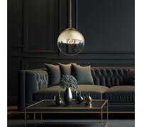 Plafonnier boule design suspension salon lampe pendule en verre doré dans un ensemble comprenant des ampoules LED