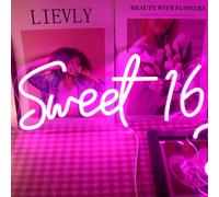 Led Pink Sweet 16 Neon Sign Letters Usb Powered With Dimmer Switch Neon Lights For Girls Room Home Art Wall Decor 16th Birthday Party Window Living Room Decor Birthday Gift For Girls (Pink)