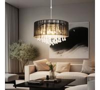 LED Plafond Pendule Suspension Lampe Luminaire Métal Chrome Soie Verre Cristaux Cuisine