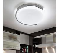 Plafonnier LED métal blanc gris lampe de chambre plafonnier plastique 37 cm, rond, 1x 18W 1800lm 3000K, DxH 37 x 9 cm