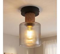 LED Plafonnier Deckenleuchte Rond Fumée Noir Bois H 21 cm