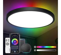 LED Plafonnier, Dimmable 24W Intelligent Lampe Plafond RGB Compatible avec Alexa et Google, avec Telecommande APP Dimmable,avec 16 millions de couleurs DIY,pour chambre à coucher, salon (Noir)