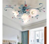 Led Plafonniers De Villa De Campagne,Lustre Avec Abat-Jour En Verre Et Conception De Fleurs Fleurs,Vintage Suspension Luminaire,pour Chambre à Coucher Salon Chambre à Coucher Restaurant Couloir,4Têtes