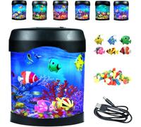 LED Poisson de Fantaisie Lumière d'ambiance avec 6 couleurs,Lampe à Méduse avec 6 Poissons en Plastique, Aquarium Lave Veilleuse pour Maison Chambre Bureau Décoration Cadeaux pour Enfants Adultes