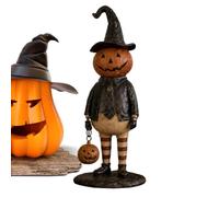 LED Pumpkin Decor | Decorative Resin Retro LED with Handheld Lantern | Light Up Pumpkin Statue for Hallway Study Room Fireplace Coffee Table Shelf Bedside Table Haunted House