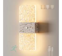 LED Rechargeable Applique Murale avec Détecteur de Mouvement Sans Fil Eclairage Mural Tricolore Dimmable Magnétique Luminaire Mural pour Chambres Salon Couloir Escalier (Rectangulaire Effet Pierre)