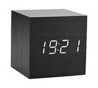 LED Réveil, USB Réveil de Table Numérique en Bois avec Température Support Contrôle Vocal pour Chambre, Bureau, etc.(Noir)