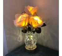 LED Romantic Flower Lamp,Adjustable Brightness,Rose Table Lamp with USB Rechargeable,Indoor Flower Light with Glass Vase Decorative,Ambient Light for Bedroom,Wedding Party Decor,Gifts (Yellow)