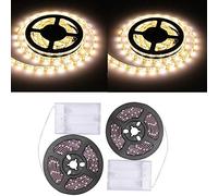 LED Ruban,Bande LED,5050 IP65 Étanche Bande 2x1m/30 LED Avec Boite à Pile Kit Bande Lumineuse Flexible Peut-Découpé Clignotant au Néon Decor Rubans pour Meuble,Escalier,Chambre,Cuisine-Blanc Chaud