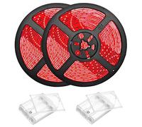 LED Ruban,Bande LED,5050 IP65 Étanche Bande 2x1m/30 LED Avec Boite à Pile Kit Bande Lumineuse Flexible Peut-Découpé Clignotant au Néon Decor Rubans pour Meuble,Escalier,Chambre,Cuisine-Rouge