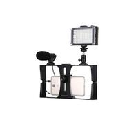 LED Selfie Light Vlogging Smartphone 3 en 1 Kits de montage avec microphone + tête de trépied à chaussure froide (bleu)