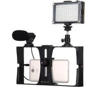 LED Selfie Light Vlogging Smartphone 3 en 1 Kits de montage avec microphone + tête de trépied à chaussure froide (bleu)