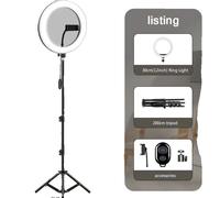 LED Selfie Ringlicht, lampe à intensité variable, support de téléphone portable trépied, anneau de 12 pouces BK200cm