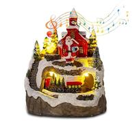 LED Snowy Christmas Village, Santa Christmas Scene Ornament, Christmas Snow Scene Village with Classic Songs, Stronger Resin Material and Not Fade, for Home Xmas/Holiday Decor, Shop Window