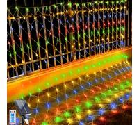 LED Solaire Guirlande Lumineuse, 1.5x1.5M Guirlande Lumineuse Filet, 96 LEDs 8 Modes Étanche Extérieure Maille Lumineuse avec Télécommandée pour Décoration Noël, Jardin, Balcon (1.5*1.5M, Coloré)