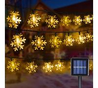 LED Solaire Guirlande Lumineuse, 12M Guirlande Lumineuse Flocon de Neige, 100 LEDs 8 Modes Étanche Guirlandes Lumineuses Intérieure Extérieure pour Fêtes, Mariages, Chambres (Flocon de Neige, Or)