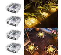 LED Solaires En Pavés Éclairage De Chemin,4set Lampe Solaire Extérieur LED Étanche Lampe Solaire Sol,Spot De Sol Pour Extérieur,Pour Jardin,Balcon Solar Ice Tile Light Decoration (Couleurs chaudes)