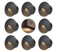 LED Spot Mural Encastré 3W Lumière d'escalier 60mm Blanc chaud Alu IP44 | Applique murale encastrée avec boîte, 230V eclairage mural, pour l'intérieur et l'extérieur, Boîtier noir(Paquet de 8）