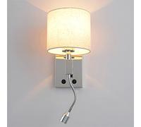 LED Spotlight, Bedroom Wall Lamps Multi Purpose Wall Mount Accent Lamp, 2 on/Off Switch, Linen Fabric Shade Wall Sconces Lighting Fixture for Reading