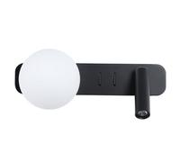 LED Spotlight, Indoor Bedside Wall Light Reading with Globe Glass Lampshade and on/Off Button, Wall Lamps for Bedroom Hallway Living Room Hotel(Color : Black)