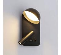 LED Spotlight, LED Adjustable Up Down Wall Sconce with USB Port and 2 Switch, Rectangle Bedside Reading Lamp 3000K 3W Aluminum + 5W Half Globe Lighting Fixture