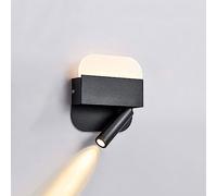LED Spotlight, Square LED Wall Sconce Black Wall Mount Reading Light Rotating Bedside Reading with on Off, 2-Light Up Down Wall Lamp for Bedroom Bed Side Hallway 3000K 3W+3W