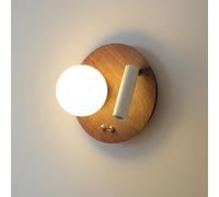 LED Spotlight, Wall Mount Reading Lamp Walnut Bedside Reading Light with on Off, 2-Light Globe Glass Wall Lamp Adjustable Reading Round Bed Side Hotel Hardboard Wall Sconces