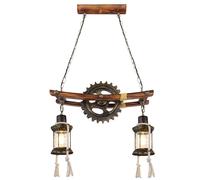 LED Steampunk Lampe à suspendre Vintage Industrial Lampe à suspendre bois métal, lanterne roue dentée, verre, laiton, 2x E27 LED blanc chaud, LxLxH 62x20x110 cm