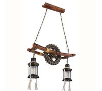 LED Steampunk Lampe filament Lampe à suspendre Vintage industrielle Bois Métal, lanterne Roue dentée, verre, laiton, 2x 6W 806Lm blanc chaud, LxlxH 62x20x110 cm