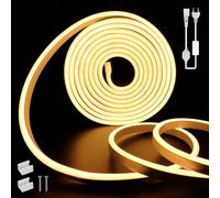 LED Strip Outdoor 2 m,220 V LED Strip,Cuttable Neon Light IP65 Waterproof LED Bedroom Light Strip Flexible 120 LED/M with AC Adapter,Warm Light