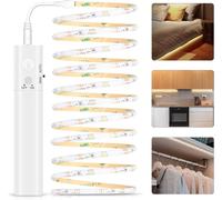LED Strip with Motion Sensor ¿ 2 m LED Strip Battery Self-Adhesive,IP65 Waterproof LED Strip,LED Strip Light,Warm White 6000 K Battery for Wardrobe,Stairs