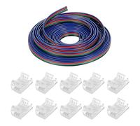 LED Strips Connector Kit 4 broches 10 mm avec 5 m de câble d’extension - Kit sans soudure pour rubans LED SMD 3528/2835/5050/5630, 12 V/24 V RGB - Câble 4 fils flexible pour décoration intérieure