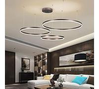 LED suspension 3 cercle Moderne 90W Dimmable Salon lustre suspendu Avec Télécommande éclairage Chic Chambre Salle À Manger Suspension luminaire Réglable Hauteur Combinaison Lampe Suspendue,Marron