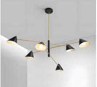 LED Suspension Lampe,Plafonnier LED, Lustre post-moderne à 6 têtes en métal, éclairage à abat-jour conique noir et doré, lampe à suspension LED, lustres Spoutnik suspendus créatifs for salle à manger,