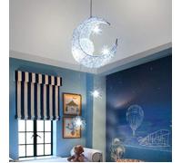 LED Suspension Lustre Lampe de Fée Lune et étoiles Plafonnier de Chambre à Coucher Pour Enfant (Blanc Froid)