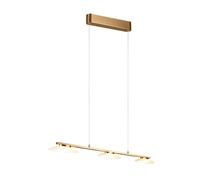 LED Suspension Réglable en hauteur Switch-Dimmer Lampe suspendue de salle à manger, verre métal laiton mat, 3x 9W 950Lm blanc chaud, LxlxH 102x11x80-150cm