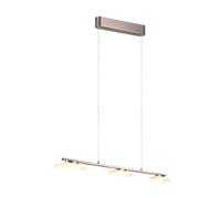 LED Suspension Réglable en hauteur Switch-Dimmer Lampe suspendue de salle à manger, verre métal nickel mat, 3x 9W 950Lm blanc chaud, LxlxH 102x11x80-150cm